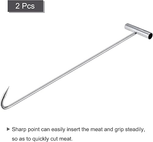 Miniatura 3 de uxcell Gancho para deshuesar carne con mango en T de 23 pulgadas, ganchos en T galvanizados para cocina, carnicería, restaurante, 2 unidades