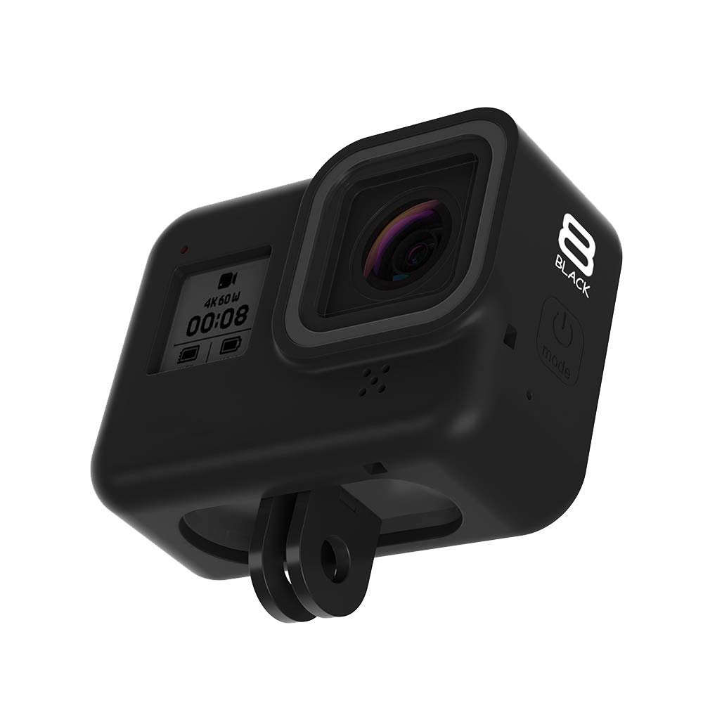 Housse Silicone GoPro Hero 8 + Longe + Verre Trempé Écran & Objectif - Noir LARRITS
