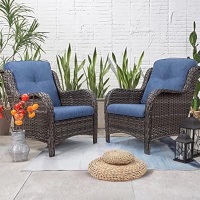 Joyside Outdoor Wicker Chair Rattan Patio Dining Chairs Set of 2 PE Wicker Patio Chairs with 4inch Seat Cushions Outdoor Patio Seating Chair for Garden, Backyard Deck(Mixed Grey/Blue) 51PgXR0RhLL. SS400