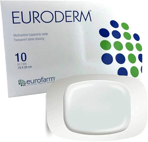 Euroderm - 7 7/8 x 6 pulgadas, apósito adhesivo estéril transparente, fácil de quitar, impermeable, hecho de una película de poliuretano altamente