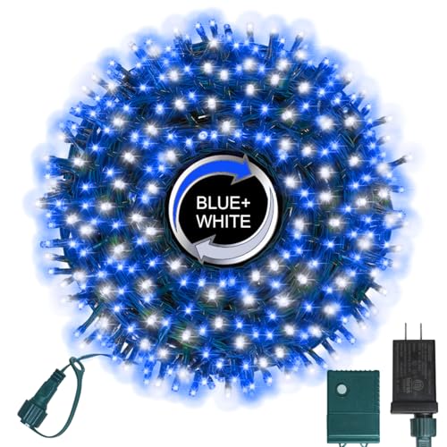 LAMPHOME 500 LED Blue White String Lights 46ft 16 Modes Plug in Twinkle Fairy Lights Waterproof Blue LED Christmas Lights Outdoor for Christmas Tree Bedroom Party Wedding Decor