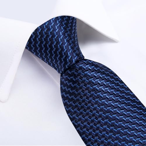 Image of DiBanGu Striped Tie Set for Men Silk Woven Plaid Necktie and Pocket Square Cufflinks Business Wedding