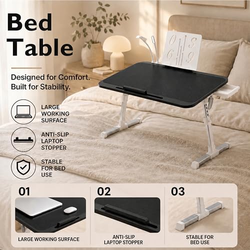 Image of StarAndDaisy Kids Study Table Foldable /Multipurpose Baby /Kids Bed Table for Laptop and Study /Laptop Table with Adjustable Height & Angle with USB Port, LED and Mini Cooling Fan -Black