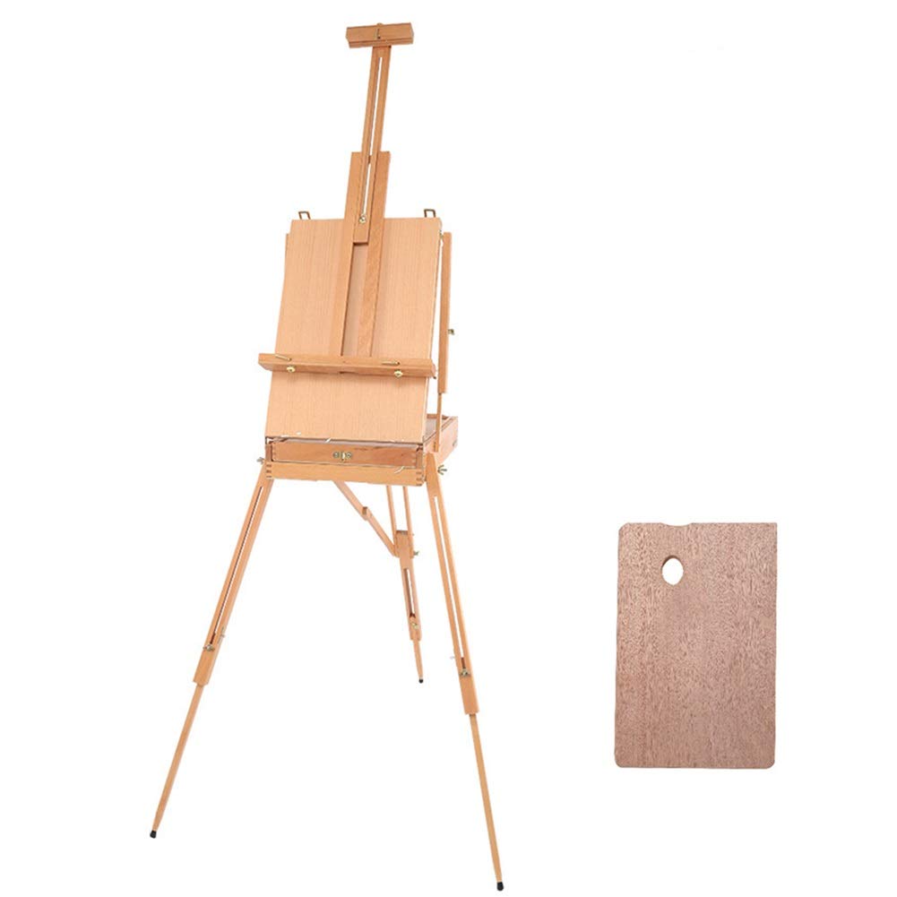 ASerZenith Easel Stand Adjustable Foldable Wooden Tripod Drawing Painting Holder With Storage Shelf And Pallete Artist Sketching Field Studio