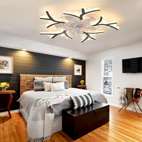 Ventilador de Techo con luz LED y Control Remoto, Motor de CC silencioso con Ventilador Regulable de 6 velocidades (Invierno/función), luz con Ventilador para Dormitorio
