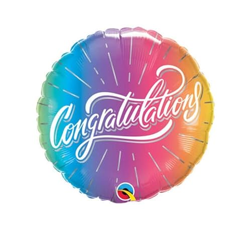 Toyland® 45cm (18") Colourful Ombre 'Congratulations' Round Foil Helium Balloon - Celebration & Party Decorations