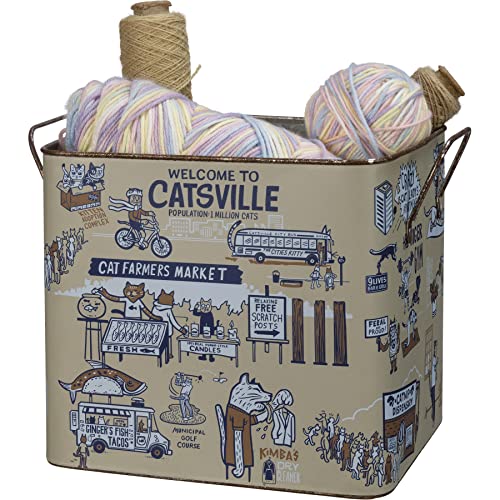 Primitives-by-Kathy-Set-of-2-Double-Sided-Galvanized-Metal-Bins-Crazy-Cat-Lady-Welcome-to-Catsville Primitives by Kathy Set of 2 Double Sided Galvanized Metal Bins Crazy Cat Lady Welcome to Catsville