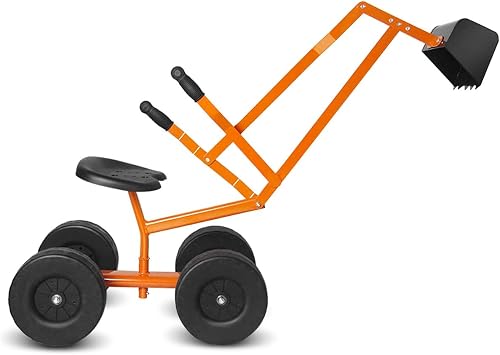 GLACER Sandbox Digger, 360 Rotation Kid Excavator Toy Crane with 4 Wheels, Heavy Duty Steel Outdoor Play Digging Toys for Sand, Dirt, Snow, Beach, Ride on Sand Digger for Kids