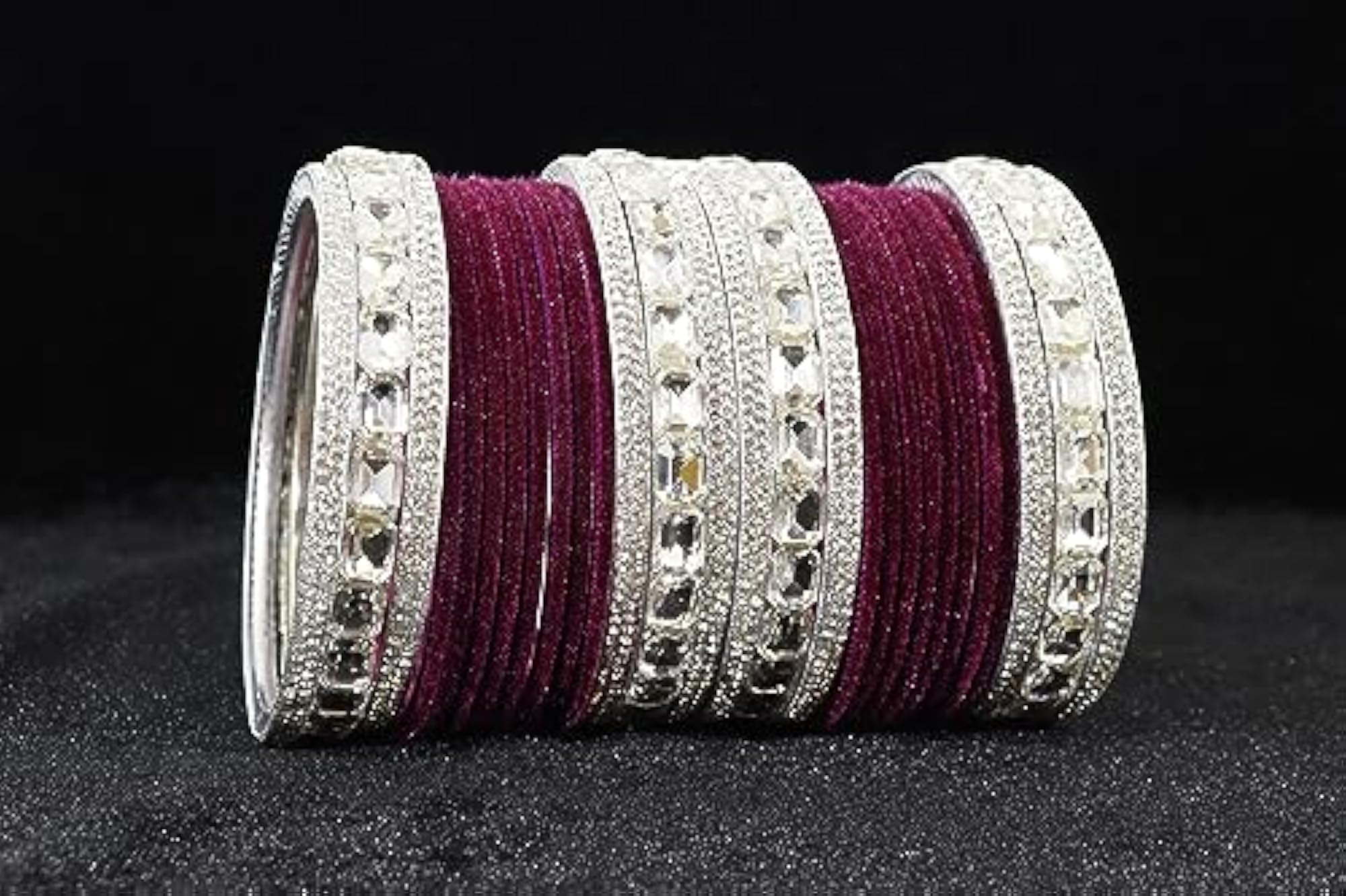 Zircon Studded Metal Bangles Set (Pack of 28)
