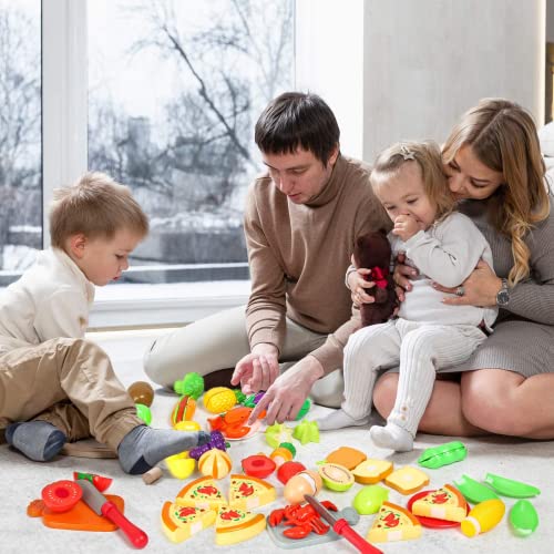Shimirth 67Pc Pretend Play Food Sets for Kids Kitchen, Pizza Toy Food & Cutting Fake Food - Fruits & Vegetables, Play Kitchen Toys Accessories, Pretend Food Toys for Toddlers Boys Girls Birthday Gift - Image 3
