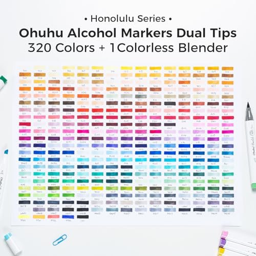 Image of Ohuhu Alcohol Markers Brush Tip-320-color Double Tipped Art Sketch Marker Set for Artists Adults Coloring Illustration-Brush & Chisel Dual Tips-Honolulu Series of Markers - Refillable Ink, Multicolor
