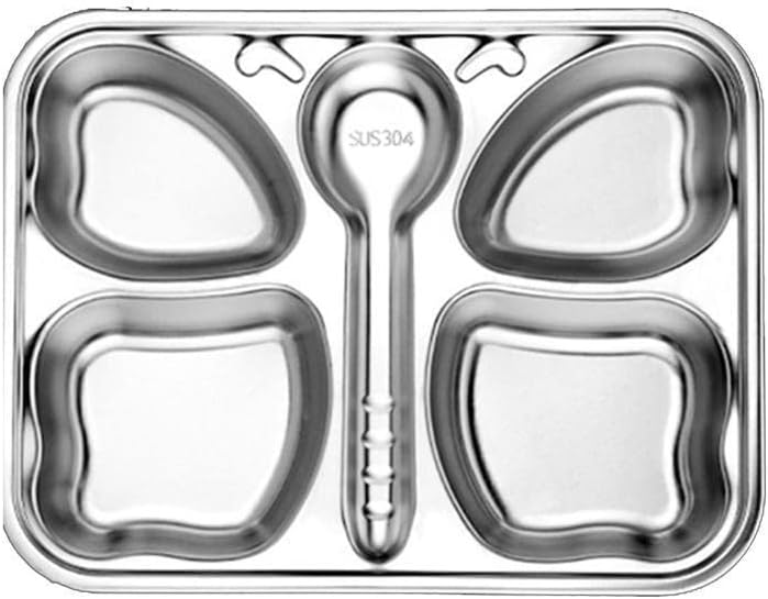 Happy Huesยฎ Stainless Steel Divided Meal Plate Tray-4 Compartments Dinner Dish for Baby (Butterfly)