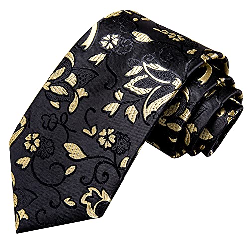 Hi-Tie Black And Yellow Ties For Men Wedding Floral Woven Silk Necktie For Men With Pocket Square And Cufflinks Set Formal Business #TOP3