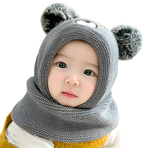 IMLECK Baby Girls Boys Winter Hat Scarf Earflap Hood Scarves Cute Bear Warm Beanie Cap