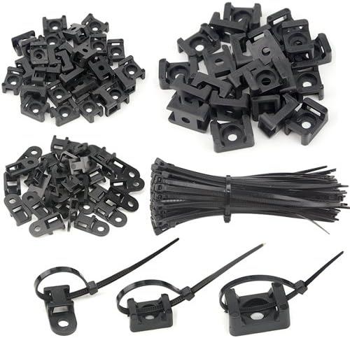 BGTXINGI 120Pcs 3 Values Saddle-Type Cable Tie Mount Bases for Cable Wire Tubing Sleeving Conduit Adjustable Cable Tie Holder Set Matched with 120PCS Black Flexible Zip Ties(Black)
