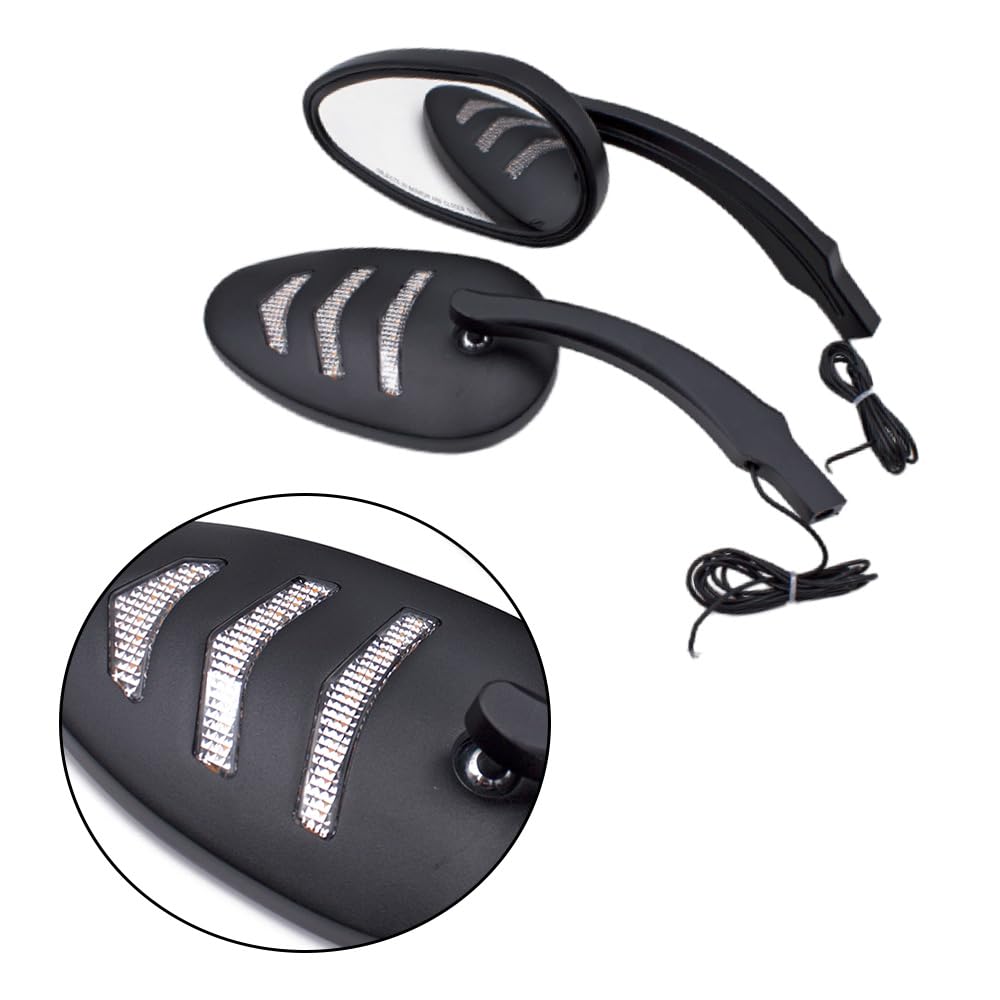 Baceyong 1 Paar Aluminium Spiegel mit bernsteinfarbenen LED-Blinkern Kompatibel mit Harley Modelle, schwarze HD-Glasspiegel für Motorrad