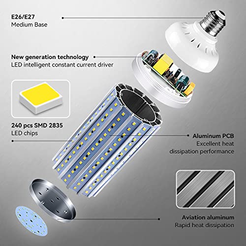 Led Corn Light Bulb 500W Equivalent 5000 Lumen 6500K 50W Large Area Cool Daylight White E26/E27 Medium Base Corn Bulb For Outdoor Indoor Garage Warehouse Factory Workshop Street Backyard Pack Of 2 #TOP3