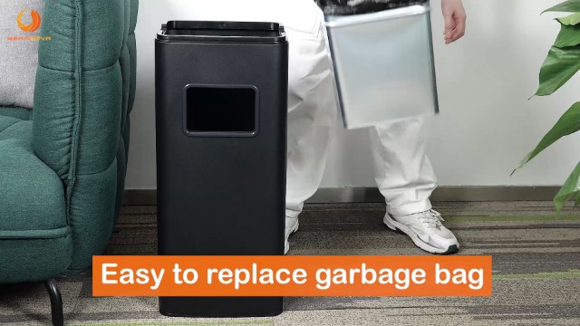 Image of BEAMNOVA Trash Can Indoor Outdoor Stainless Steel Commercial Garbage Can Industrial Garbage Enclosure Inside Cabinet with Lid Waste Container, Color Black, 30 * 25 * 68 cm / 11.8 * 9.8 * 26.8 in