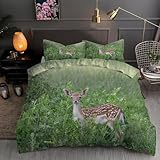 TACOKI Housse de Couette 140x200 Cerf Animal Parure de Lit Enfant 1 Personne en Microfibre Douce Housse de Couette 3D Imprimée Literie avec 2 Taies d'oreiller 7111z