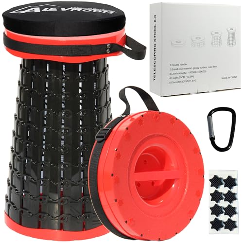 Image of ALEVMOOM Upgraded XXL Collapsible Stool with Cushion 19.7 inch,1000lbs Max Weight,Wider & Taller Pop Up Seat, Heavy Duty Portable Retractable Folding Stool for Camping & Outdoors (Red)