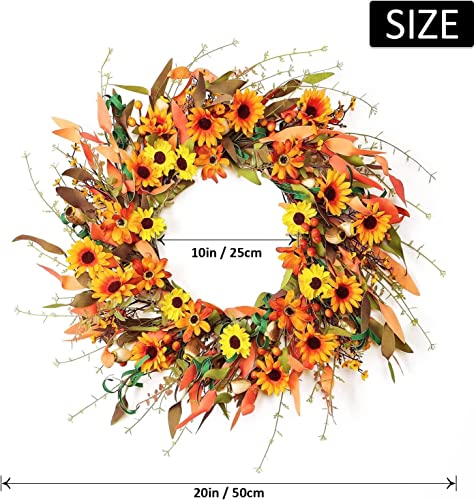 Somyting Fall Wreath Artificial Floral Wreath, Autumn Harvest Wreaths Orange Yellow Daisy Flower Wreath Berry Wreath Autumn Wreath For Front Door Thanksgivings Halloween Decoration Indoor Outdoor #TOP1