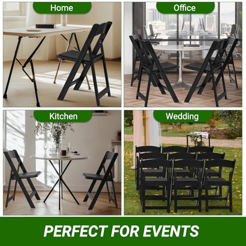 4 Pack Resin Folding Chairs, Resin Chairs with Padded Seat, Comfortable Event Chairs Indoor Outdoor for Home Event Party Picnic School Wedding, Black