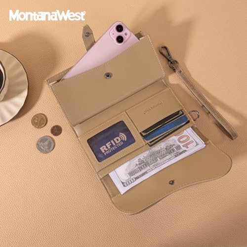 Image of Montana West Wallets for Women Large Phone Wristlet Wallets Trifold Money Organizers with Coin Purse and Wrist Strap