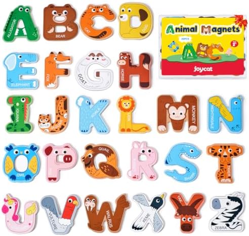 JoyCat Wooden Thick Alphabet Magnets for Toddlers Fridge Large Size Cute Animal Colorful ABC Magnetic Letters 26 Uppercase Letters Educational Toy Set for Kids Toddlers Preschool Learning Spelling