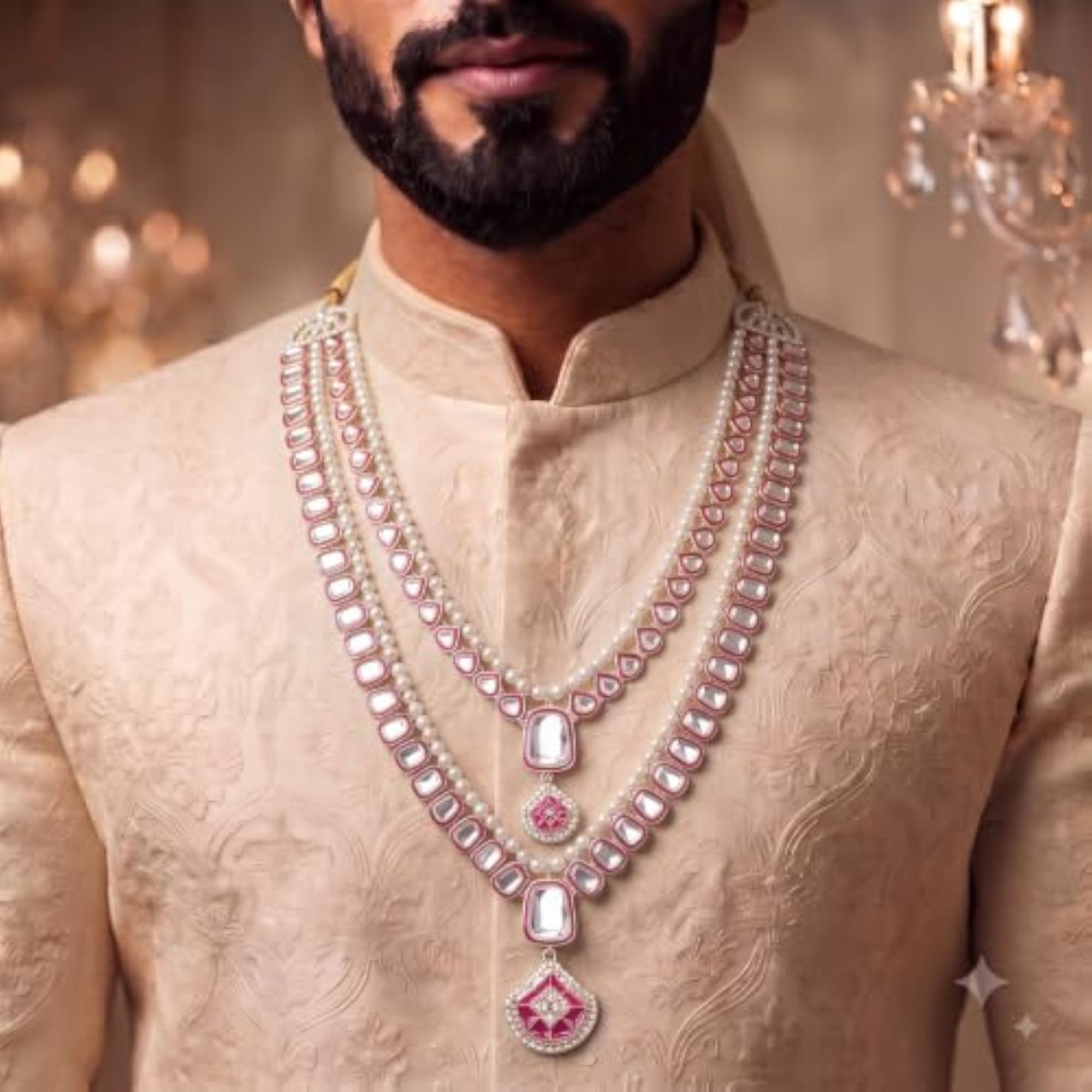 Men's Pearl & Kundan Groom Necklace, Elegant Design