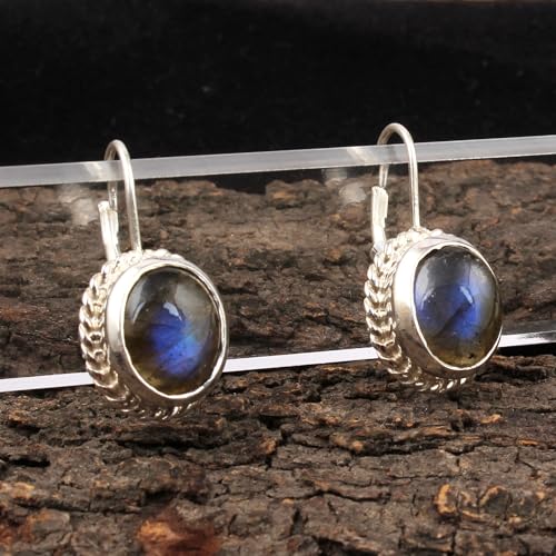 Boucles d'oreilles labradorite ovale et argent massif 925 - 6