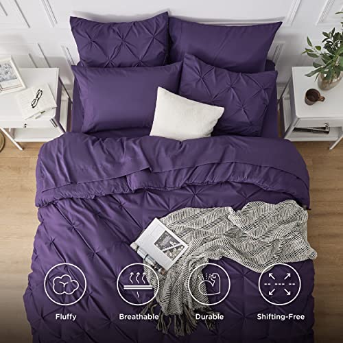 Bedsure King Size Comforter Set - Bedding Set King 7 Pieces, Pintuck Bed In A Bag Purple Bed Set With Comforter, Sheets, Pillowcases & Shams #TOP1