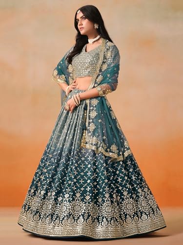 Image of Zeel Clothing Women Georgette Semi stitched Sequins Zari Embroidered Lehenga Choli With Dupatta (7086-Latest, Free size)