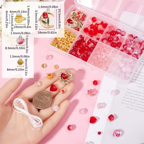Abalorios de vidrio rosa y corazones para hacer pulseras de abalorios 4