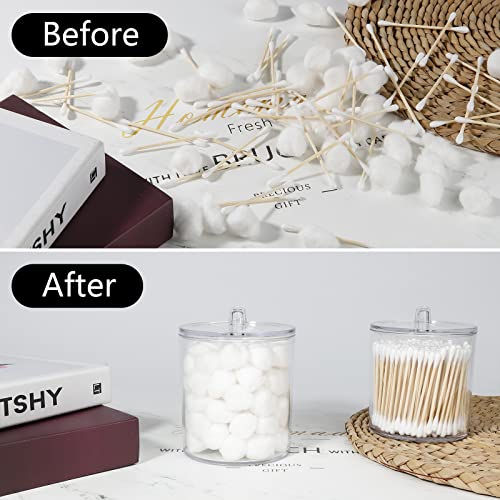 Qtip Holder Storage Canister Clear Plastic Jar For Cotton Ball,Cotton Swab,Cotton Rounds,Floss Picks, Hair Clips,Qtip Dispenser Apothecary Jars,Bathroom Organizer,Makeup Organizer With 6 Labels（15 Oz+20 Oz） #TOP3
