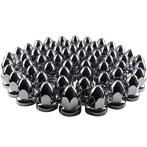 Image of iBroPrat 33mm Chrome Lug Nut Covers Push On ABS Plastic Bullet Flanged 60PC