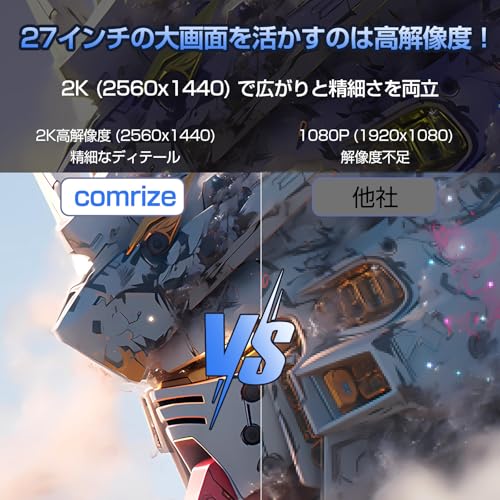 Comrize Comrize モニター 27インチ ゲーミングモニター 200HZ WQHD 超高速1ms(MPRT) 2K Fast IPS HDMI2.0×2 DP1.4×2 VESA対応 Adaptive-Sync 350nits高輝度 角度調整 ブルーライトカット PS5対応 の商品画像 3