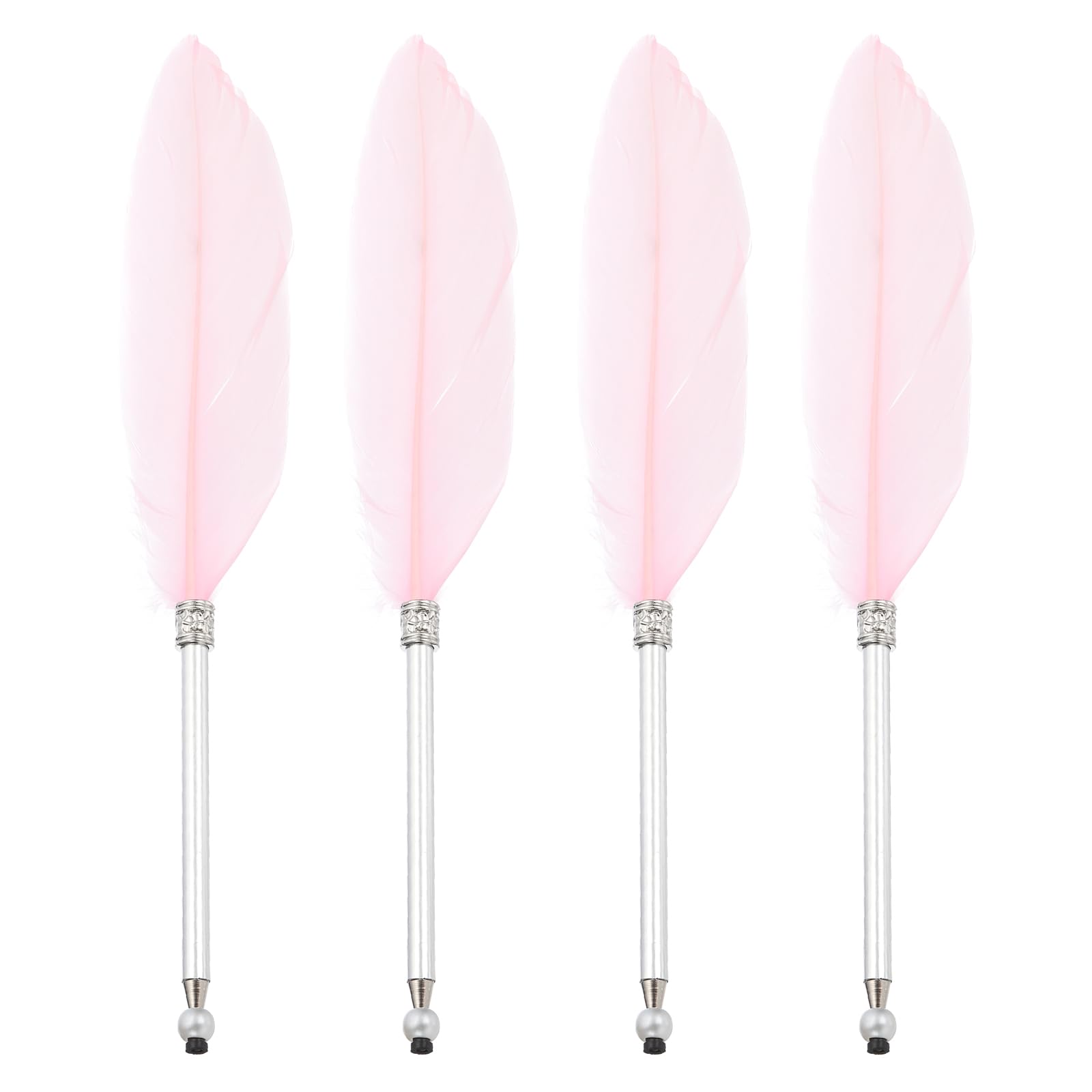 PATIKIL 4 Pcs Feather Ballpoint Pen, Fluffy Vintage Ink Quill Pen Refined Plated Rod Quill Pen for Calligraphy Writing Signature Guest Wedding Gift, Pink