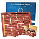 Pralinenbote - Adventskalender für Paare mit 48 handgefertigten Pralinen deutscher Chocolatiers in 24 Pralinenboxen, das Pralinen Geschenk