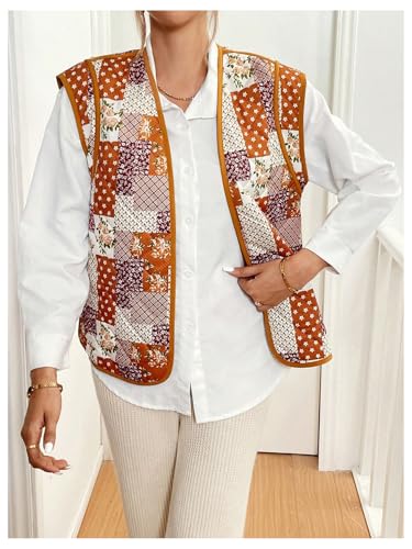 MakeMeChic Women's Floral Open Front Puffer Vest Jacket Sleeveless Lightweight Quilted Jackets3