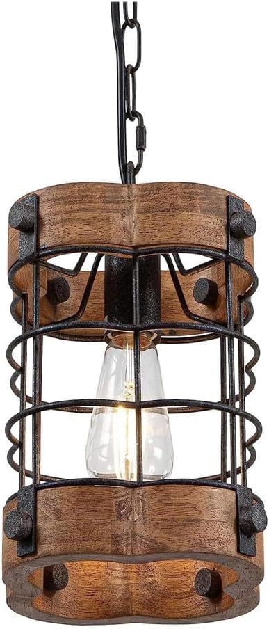 Lampe suspendue en bois et métal style industriel idéal pour séjour chez l'habitant