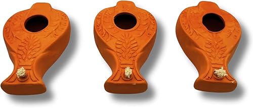 Miniatura 2 de 3 (tres) réplicas antiguas lámparas de aceite de arcilla forma de pez - lámpara de aceite herodiana - judaicacristiano, Israel.