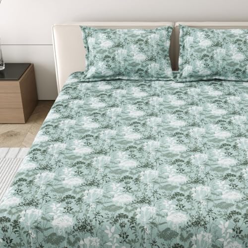 Image of Mafatlal 186 Tc Corsica Cotton Bedsheet King Size | 108 X 108 Inches | Moisture-Wicking Summer Bedding for Breathable Sleeping Comfort | 2 Pillow Covers | Serene Green