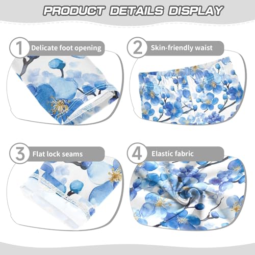 KLL Watercolor Blue Cherry Blossom Toddler Girls' Leggings Casual Full Length Dance Pants Gym3