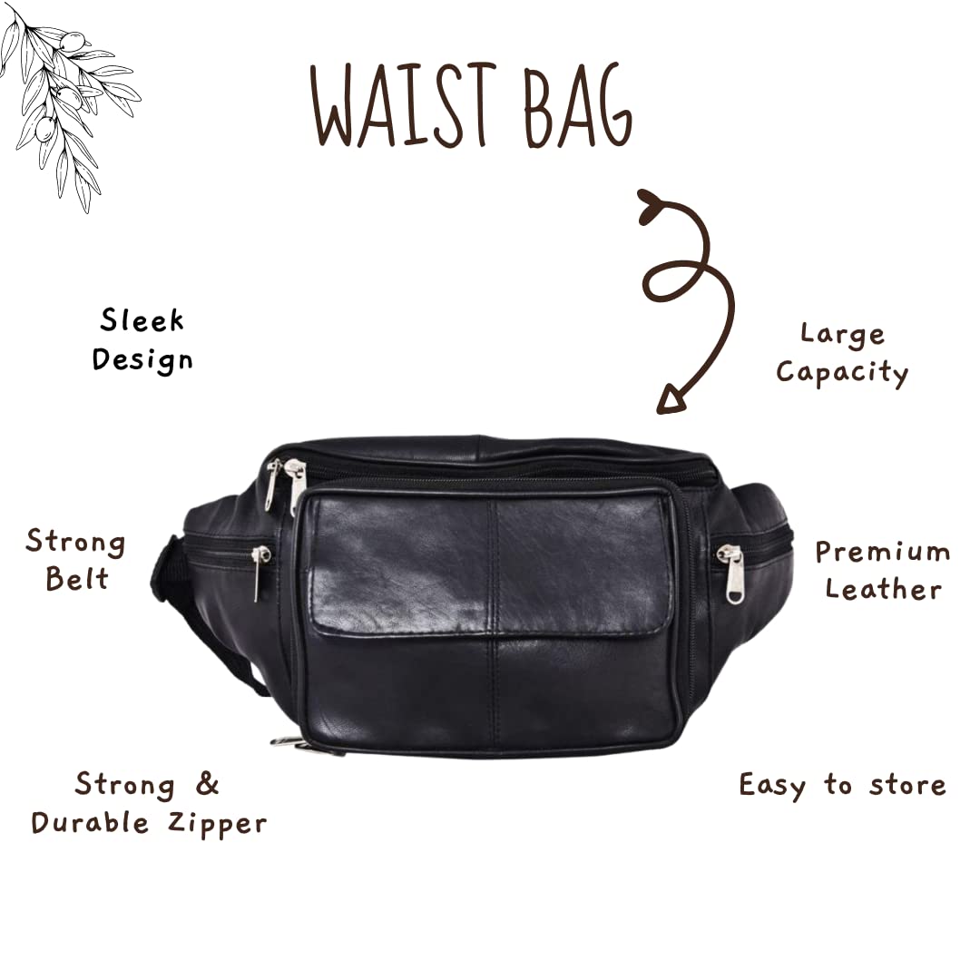 Liberty Leather Torba biodrowa, wiele kieszeni, do użytku na zewnątrz, w podróży, regulowany pasek biodrowy, do chodzenia, jazdy na rowerze, biegania, moda, Czarny, Jeden rozmiar, 515