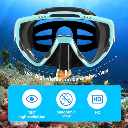Vasmeiy Set Per Snorkeling Adulti Con Maschera E Boccaglio, Occhialini Da Sub Panoramici A 180°, Maschera Da Snorkeling Antiappannamento E Anti-Perdite, Per Immersioni, Snorkeling, Nuoto (Nero/Verde) - 3