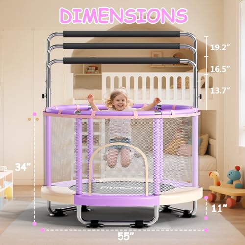 Image of 55 inch Toddler Mini Trampoline for Kids, Indoor Outdoor Toys with Swing, 440lbs Baby Kids Trampoline, Gymnastics Bar, Birthday Gifts for Boy Girl Age 1-8