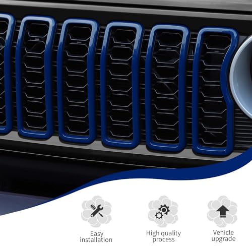 Image of JeCar Front Grille Inserts Grill Frame Trim Covers Exterior Accessories Compatible with Jeep Wrangler 2024 JL JLU & Gladiator JT 2024, Blue