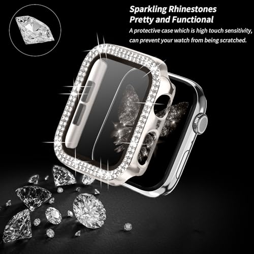 Magnetic Band for Women Compatible with Apple Watch Band 38mm 40mm 41mm 42mm 44mm 45mm 46mm Milanese Stainless Steel Loop with Bling Protective Case, Dressy Metal Strap Replacement iWatch Band