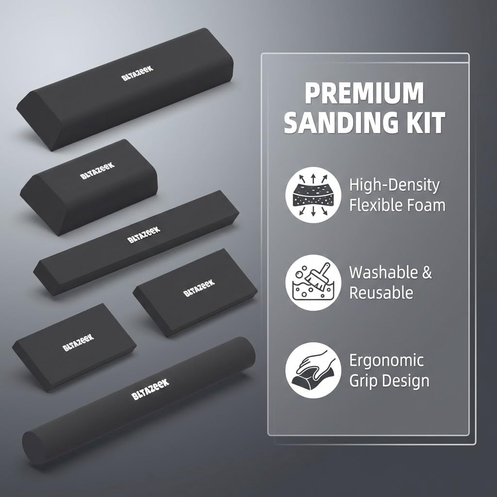 12-Pcs Sanding Blocks Auto Body, Flexible Foam, Sanding Blocks for Automotive Bodywork, Washable & Reusable, Interchangeable Sanding Block Set for Auto Body, Woodworking & Metal Finishing