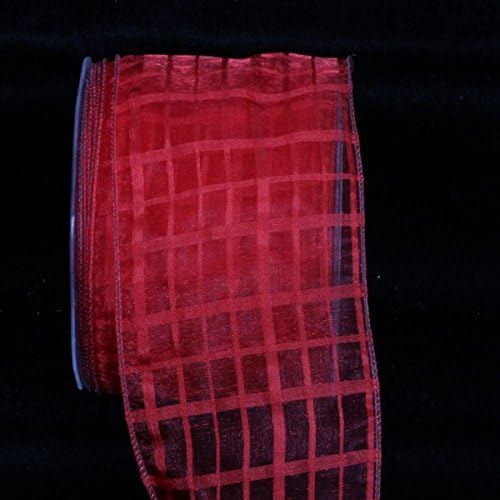 Red Solid and Sheer Check Wired Craft Ribbon 3" x 27 Yards